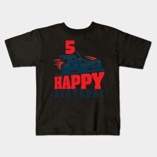 Kids th fifth  five years old happy birthday race car Kids T-Shirt